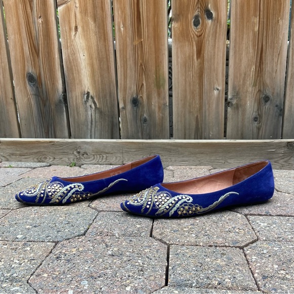 Aldo women royal blue with rhinestone pointed toe flats. Size 8,5/39. Used. - Picture 3 of 8